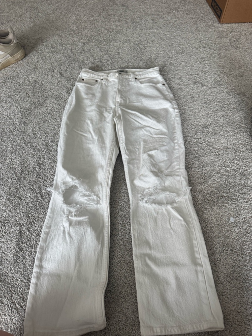Abercrombie & Fitch White Distressed Flare Jeans
